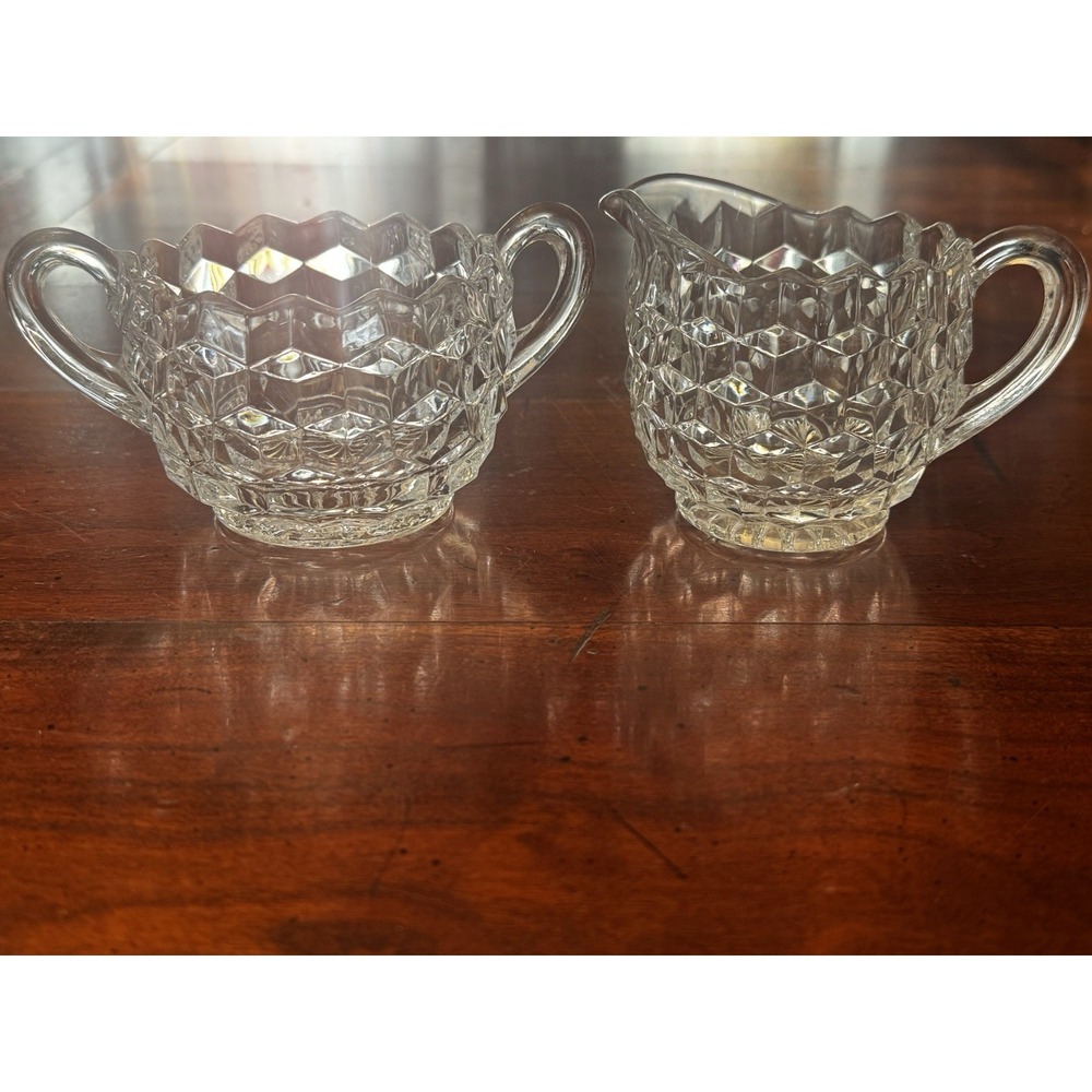 American Clear by Fostoria Sugar & Creamer Set Vintage Pressed Glass